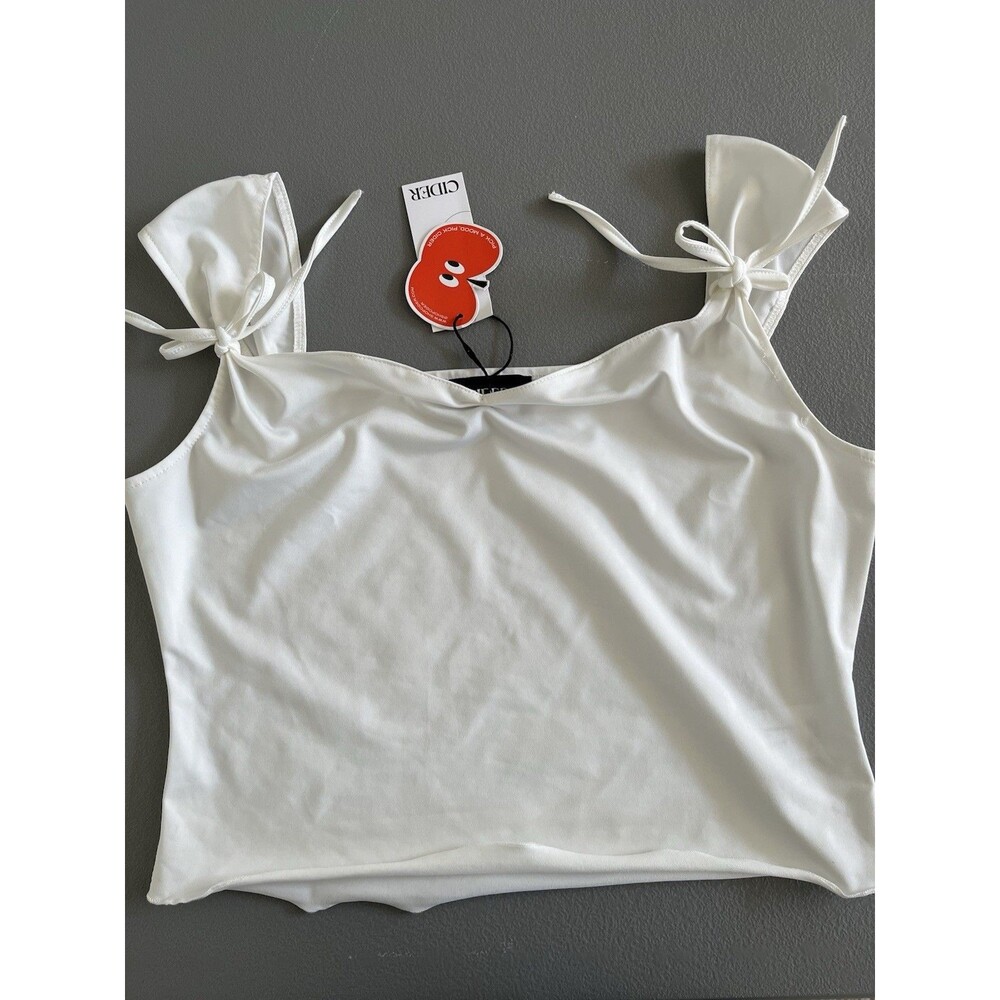 Cider Summer Wear White Tank Top XL Cropped Tie-strap Coastal Feminine Y2K NWT